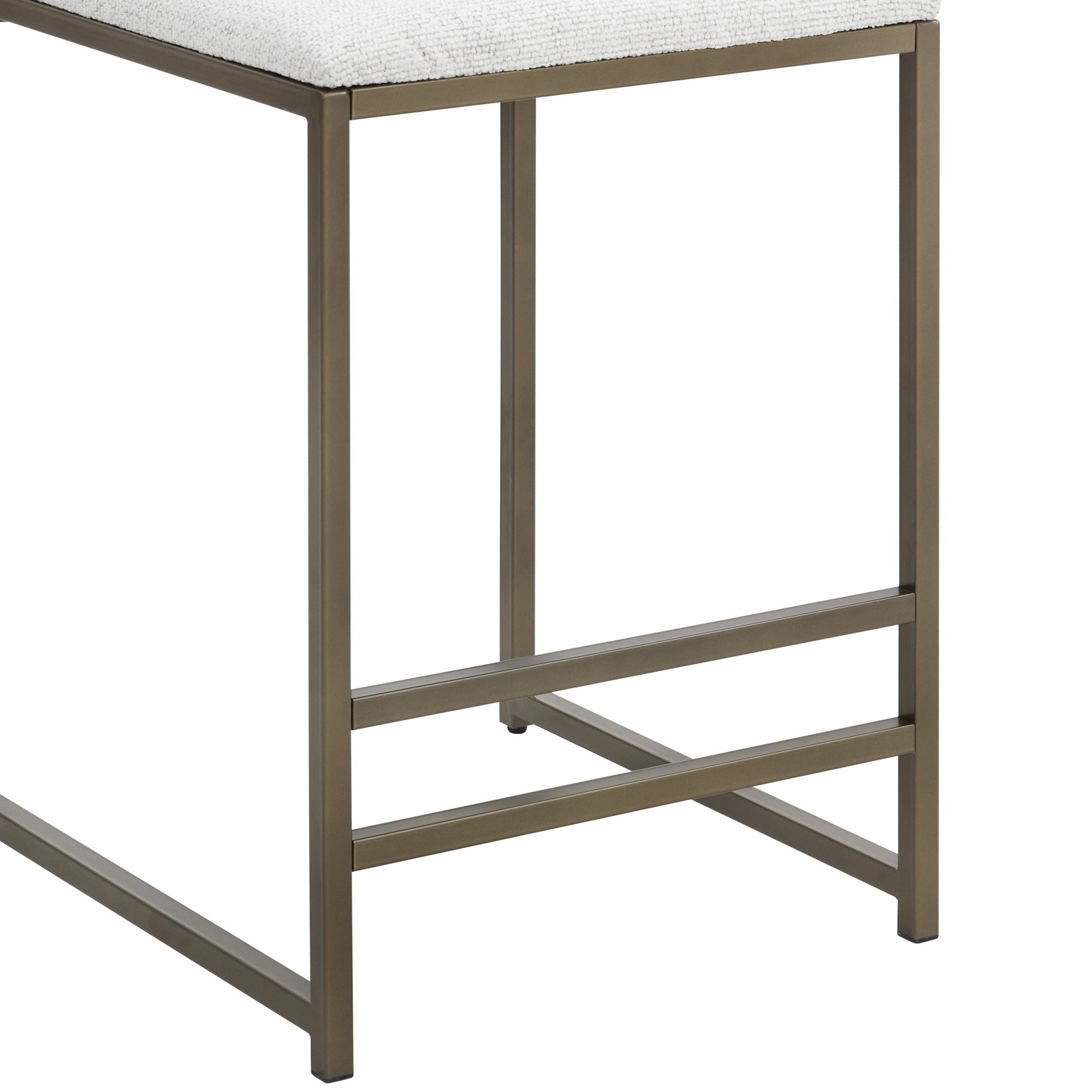 Tabouret de bar moderne en bouclette ivoire avec piètement en métal bronze pour cuisine