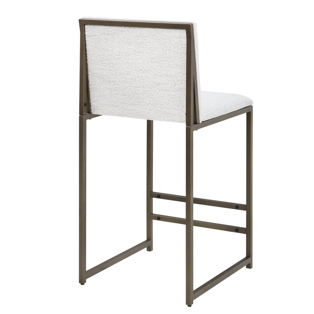 Tabouret de bar moderne en bouclette ivoire avec piètement en métal bronze pour cuisine