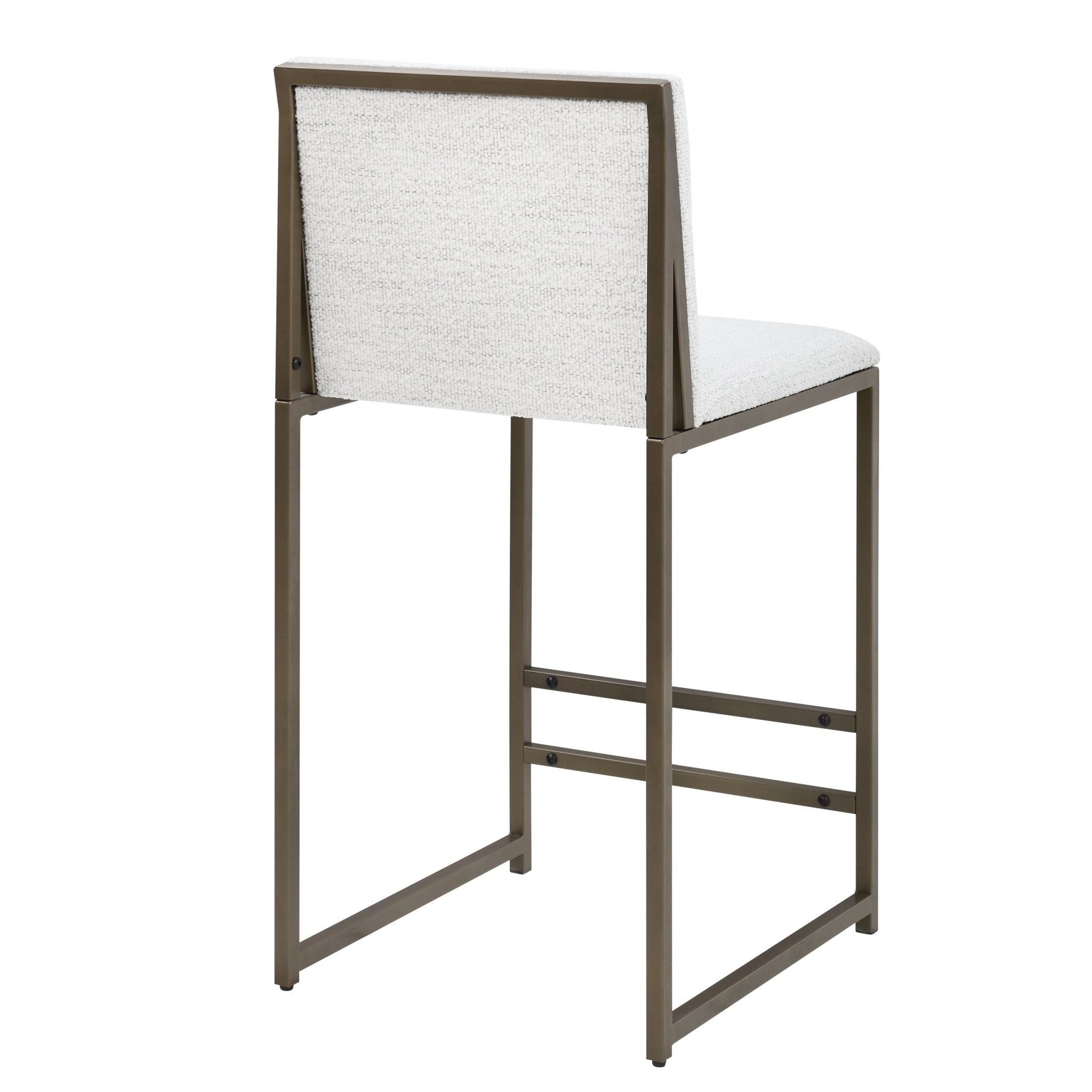 Tabouret de bar moderne en bouclette ivoire avec piètement en métal bronze pour cuisine