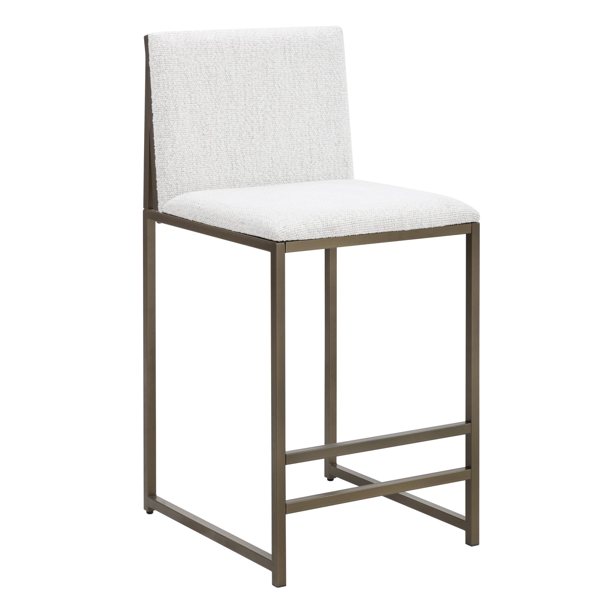Tabouret de bar moderne en bouclette ivoire avec piètement en métal bronze pour cuisine