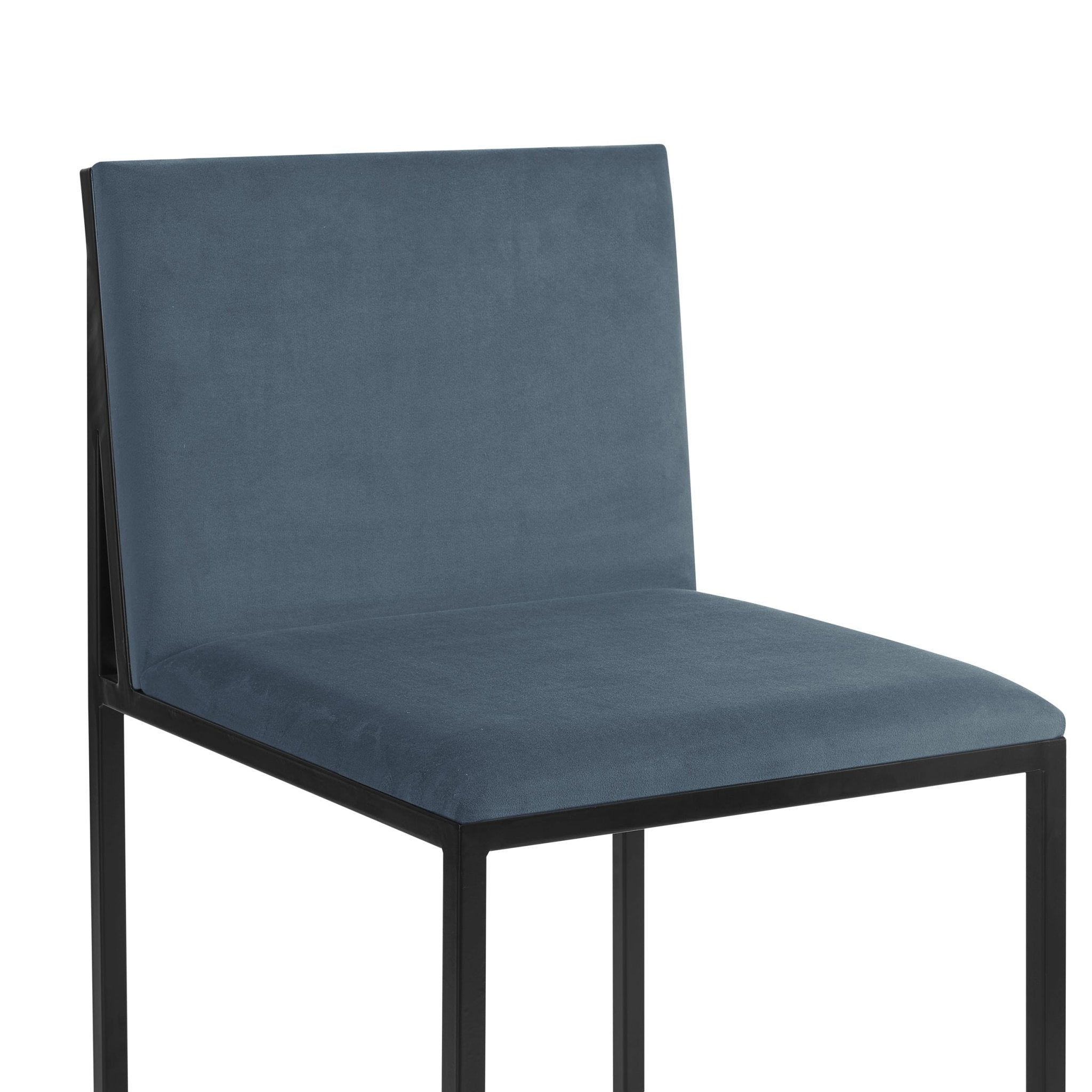 Tabouret de bar moderne en velours bleu avec cadre en métal noir pour cuisine