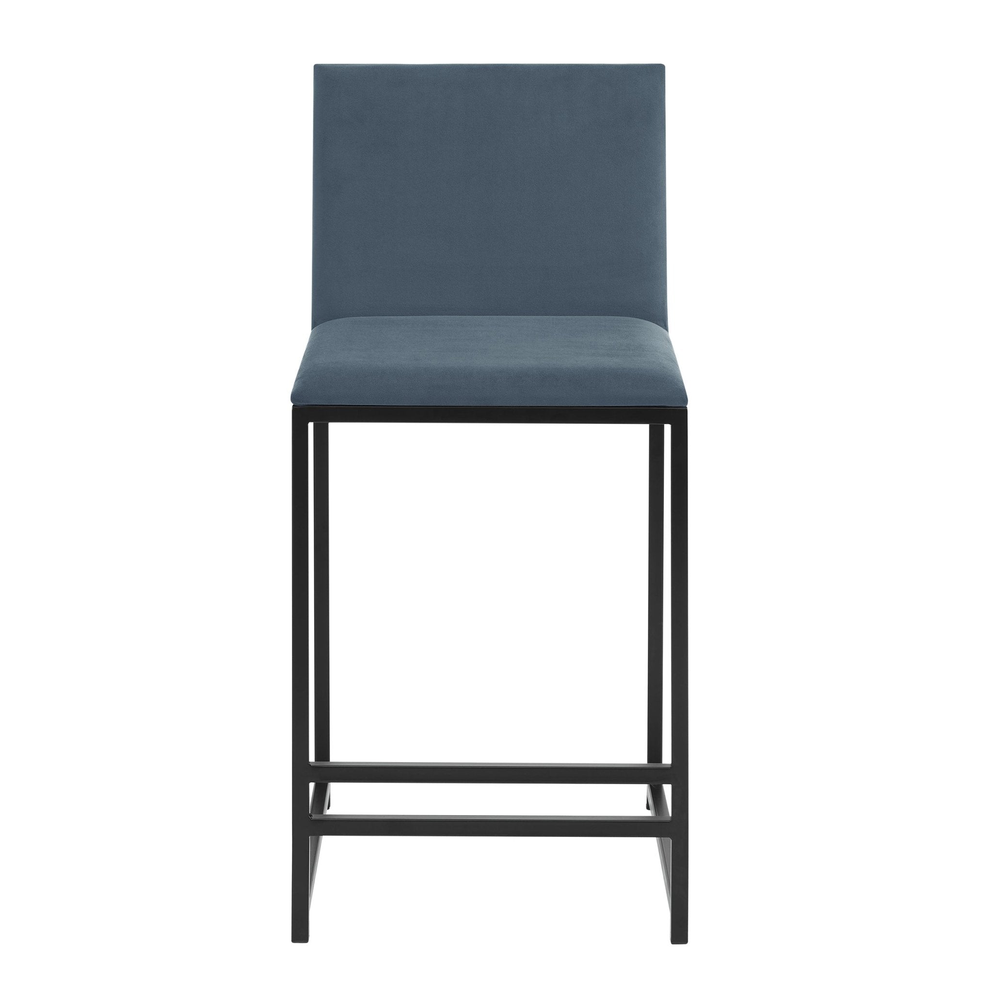 Tabouret de bar moderne en velours bleu avec cadre en métal noir pour cuisine