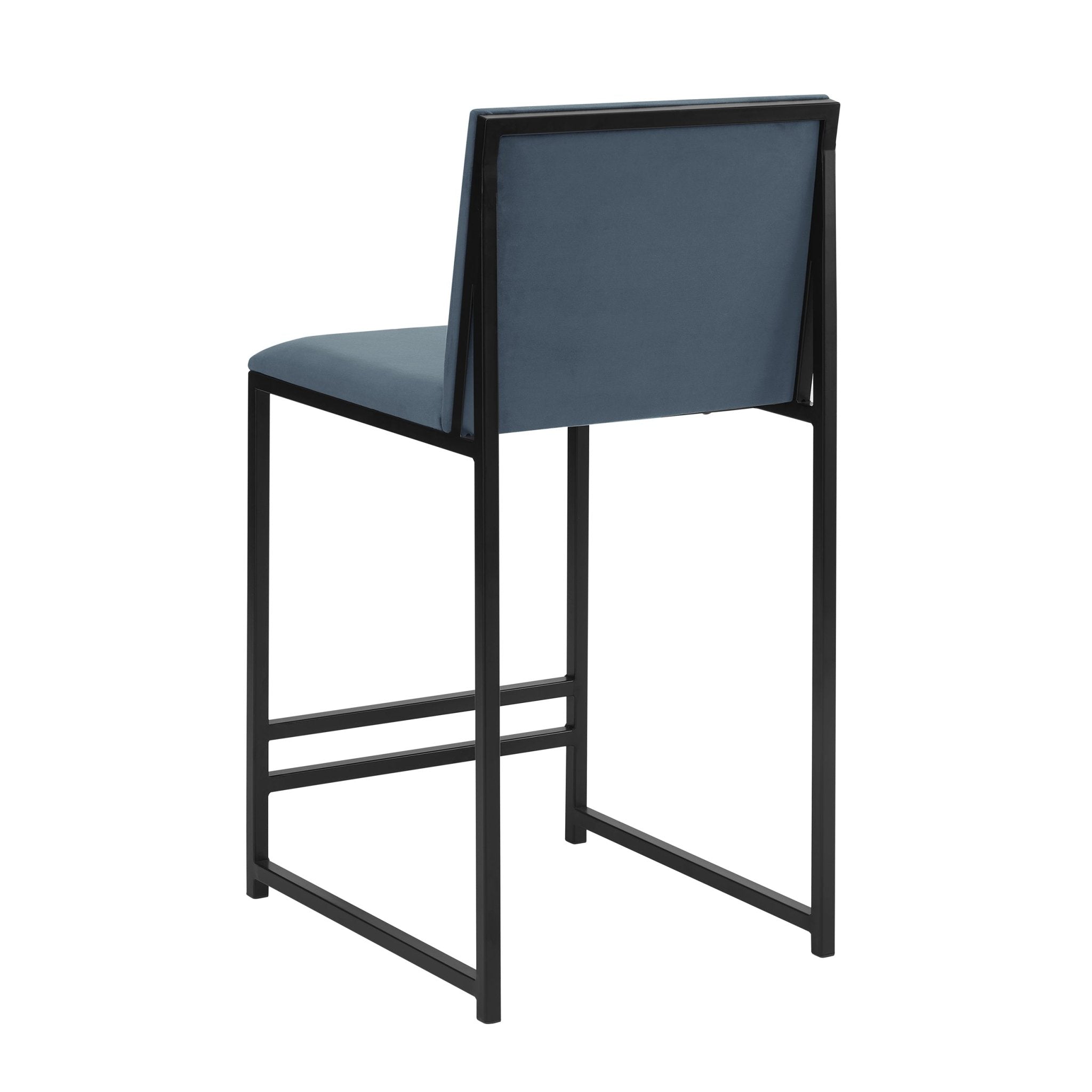 Tabouret de bar moderne en velours bleu avec cadre en métal noir pour cuisine