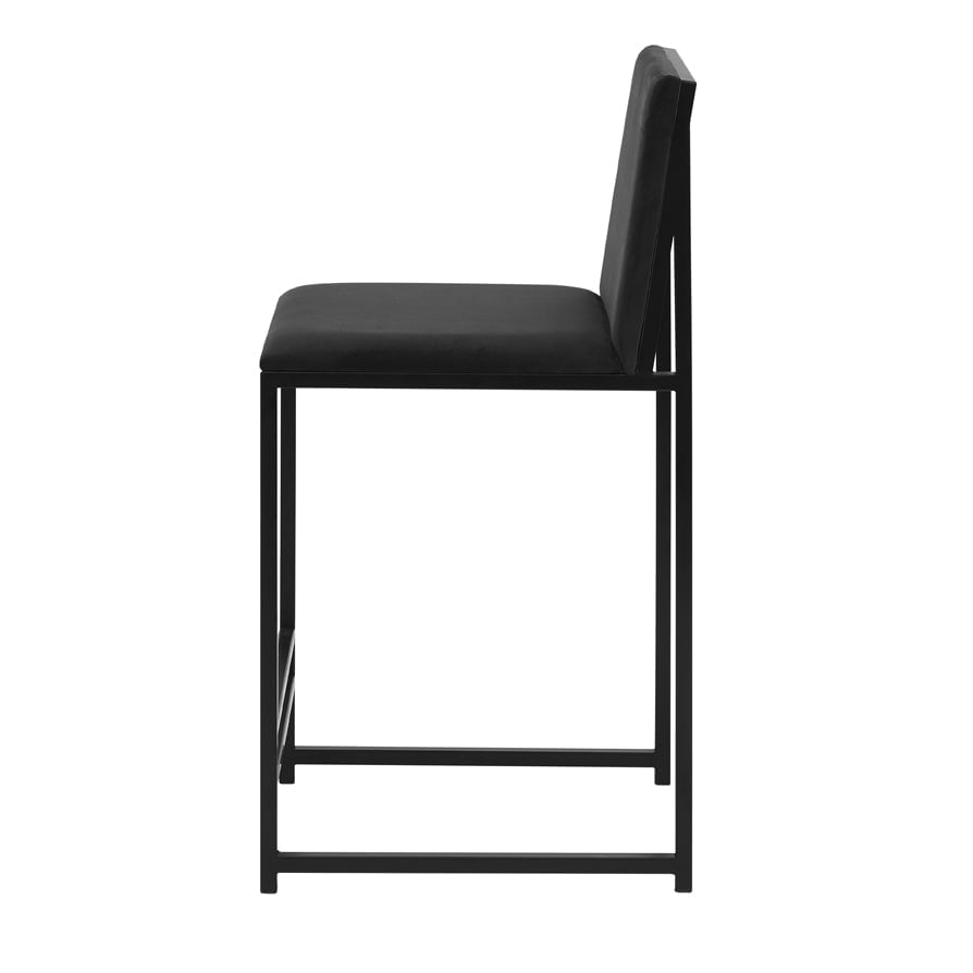 Tabouret de bar moderne en velours anthracite avec cadre en métal noir pour cuisine