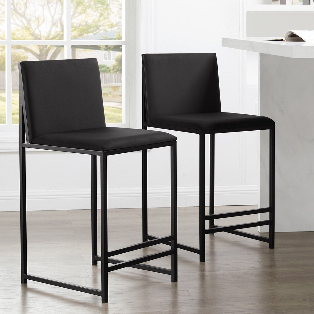 Tabouret de bar moderne en velours anthracite avec cadre en métal noir pour cuisine