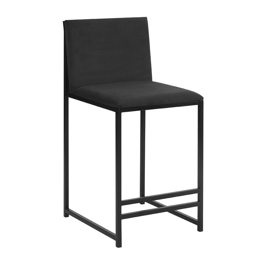 Tabouret de bar moderne en velours anthracite avec cadre en métal noir pour cuisine