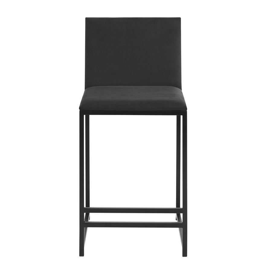 Tabouret de bar moderne en velours anthracite avec cadre en métal noir pour cuisine