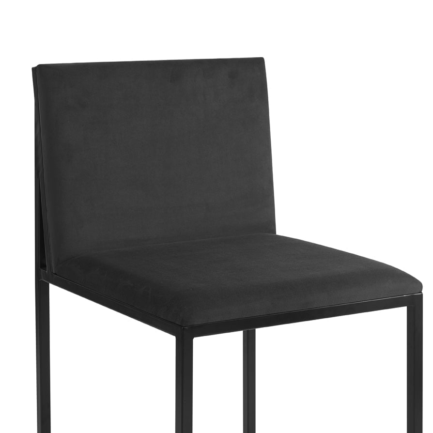 Tabouret de bar moderne en velours anthracite avec cadre en métal noir pour cuisine