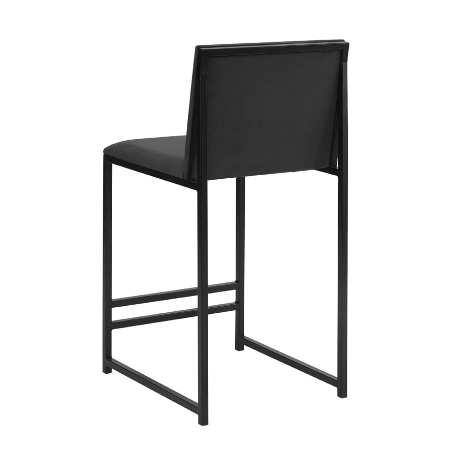 Tabouret de bar moderne en velours anthracite avec cadre en métal noir pour cuisine