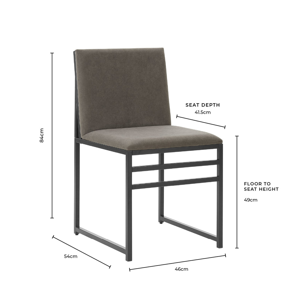Chaise de salle à manger contemporaine en chenille claire naturelle avec piètement en métal noir pour salle à manger