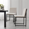 Chaise de salle à manger contemporaine en chenille claire naturelle avec piètement en métal noir pour salle à manger
