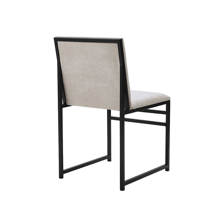 Chaise de salle à manger contemporaine en chenille claire naturelle avec piètement en métal noir pour salle à manger