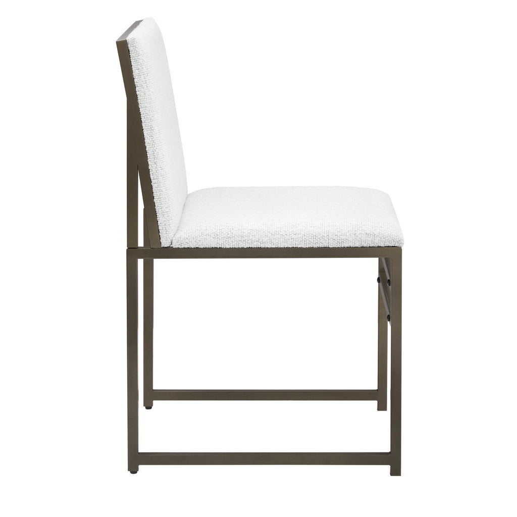 Chaise de salle à manger en bouclette ivoire moderne avec structure en métal noir