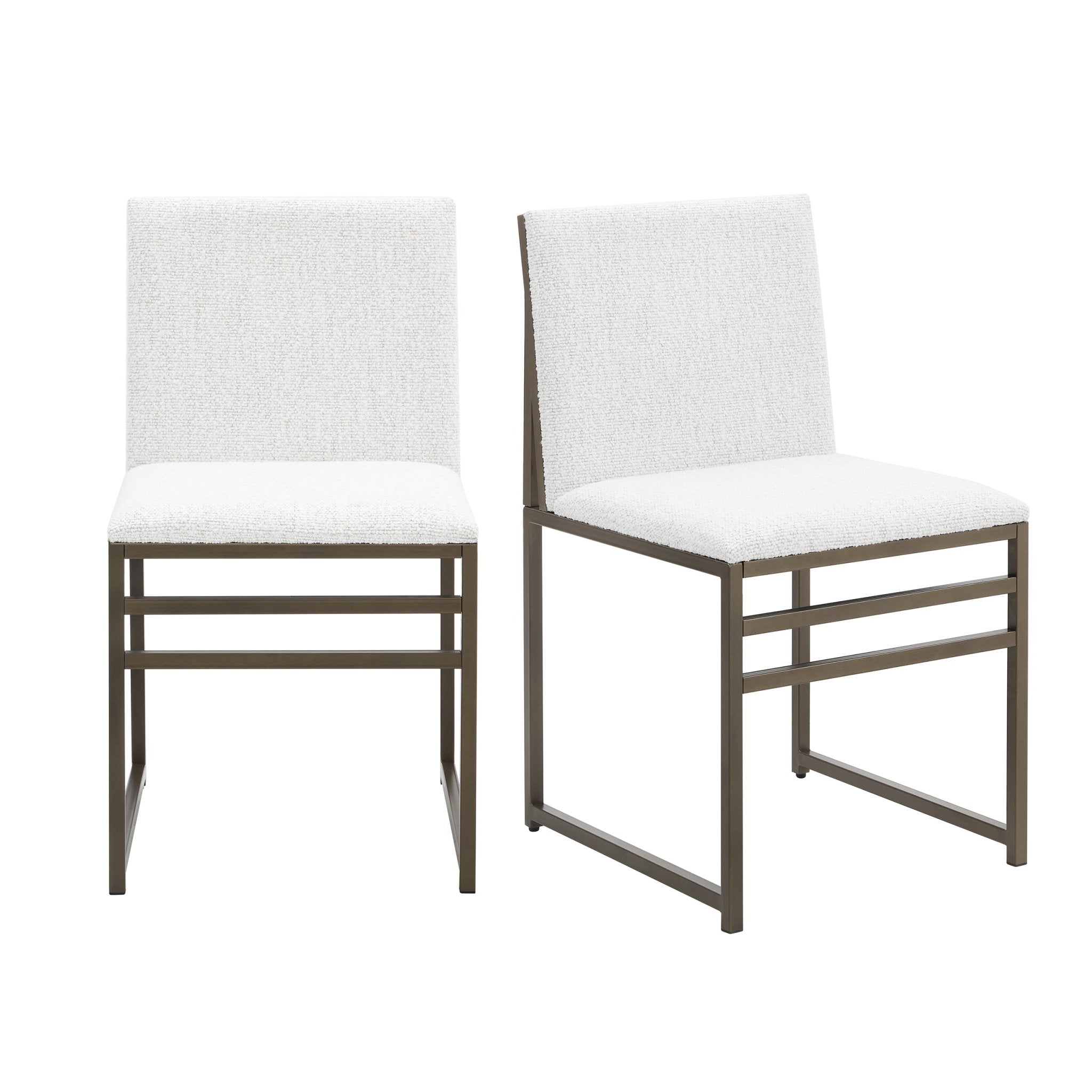 Chaise de salle à manger en bouclette ivoire moderne avec structure en métal noir