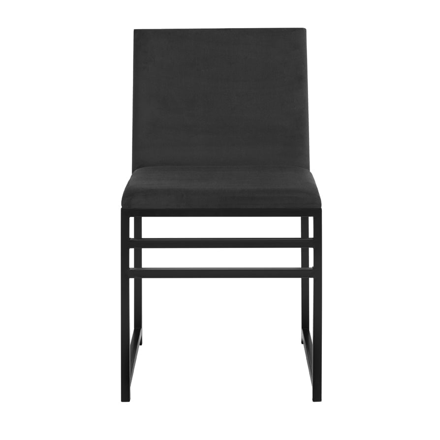 Chaise de salle à manger moderne en velours anthracite avec structure en métal noir