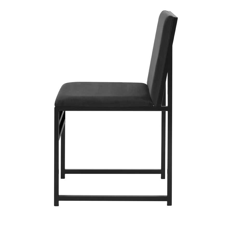 Chaise de salle à manger moderne en velours anthracite avec structure en métal noir