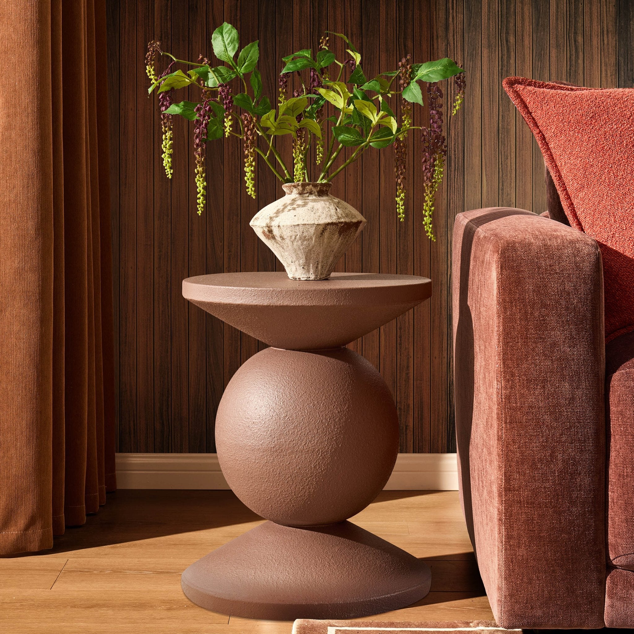Table d'appoint tissée Boho Mocha avec finition texturée pour salon