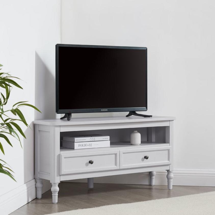 Meuble TV d'angle classique peint en effet pierre délavée pour téléviseurs jusqu'à 40 pouces, pour salon
