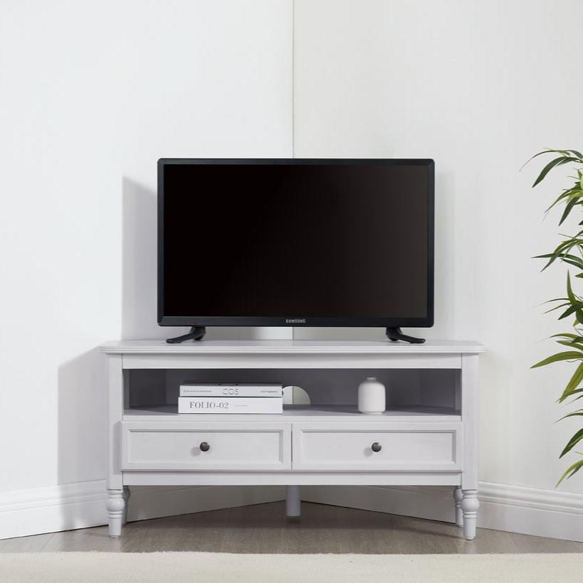 Meuble TV d'angle classique peint en effet pierre délavée pour téléviseurs jusqu'à 40 pouces, pour salon