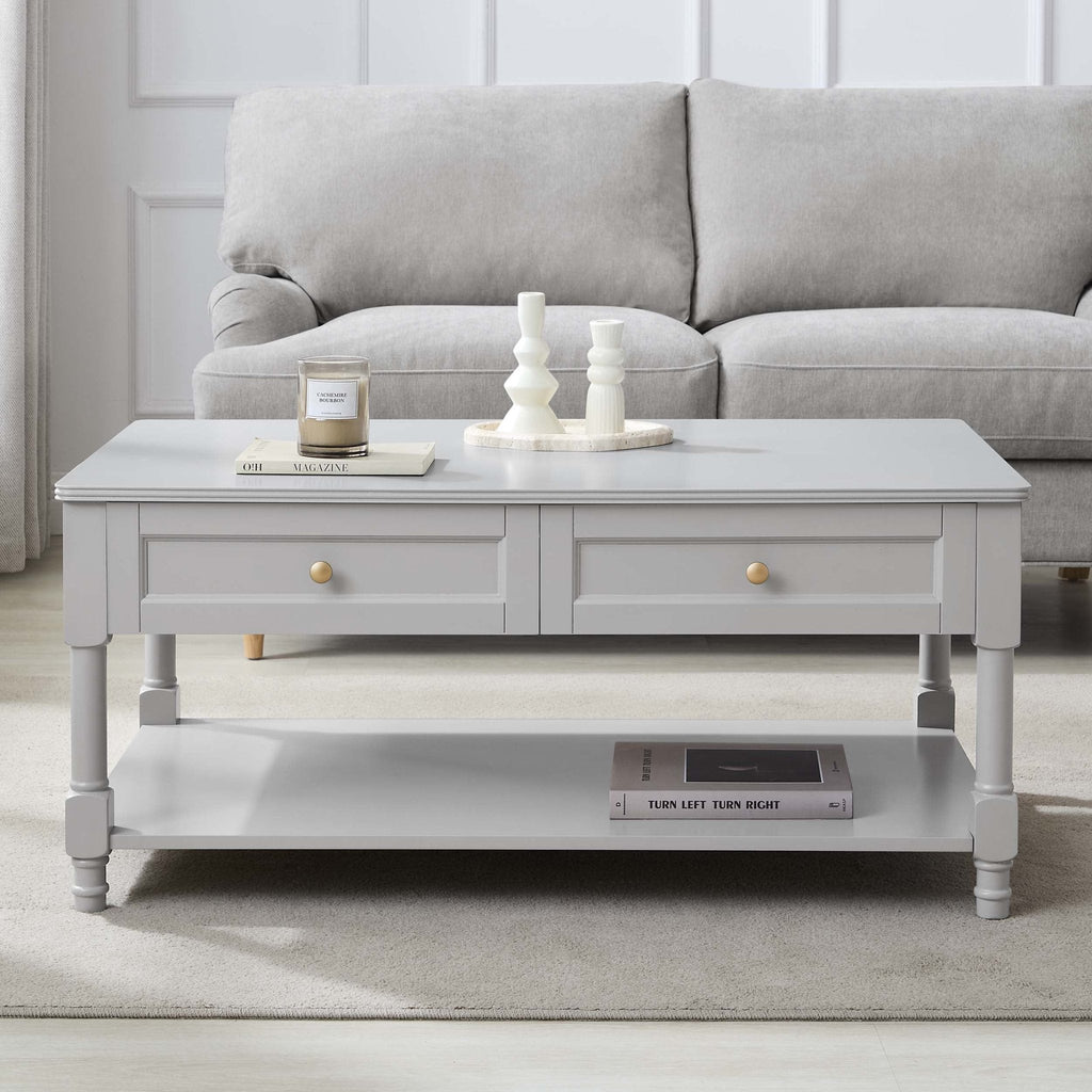 Table basse grise claire classique peinte avec tiroir de rangement pour le salon
