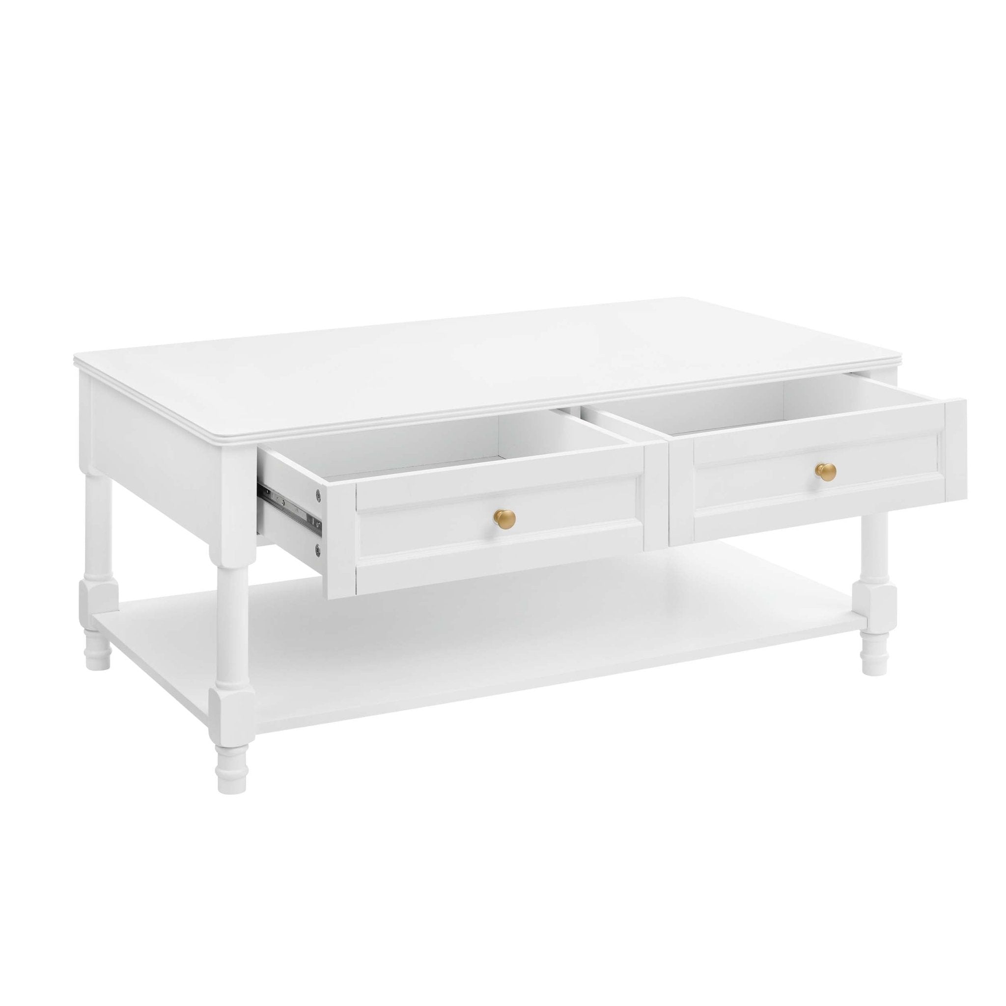 Table basse classique blanc chaud peinte avec tiroirs de rangement pour salon