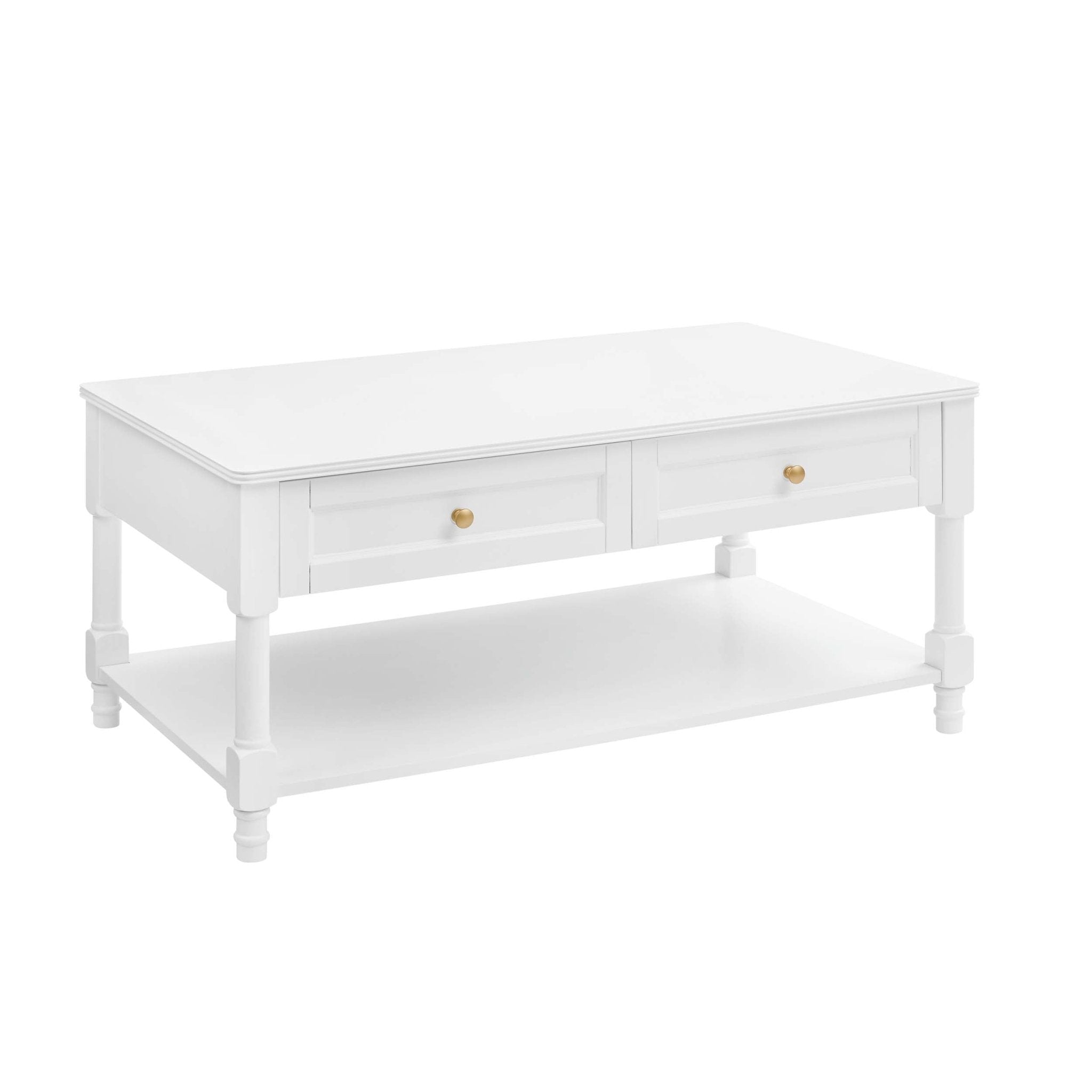 Table basse classique blanc chaud peinte avec tiroirs de rangement pour salon