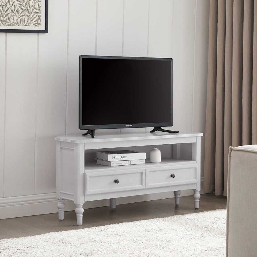 Meuble TV d'angle classique peint en effet pierre délavée pour téléviseurs jusqu'à 40 pouces, pour salon