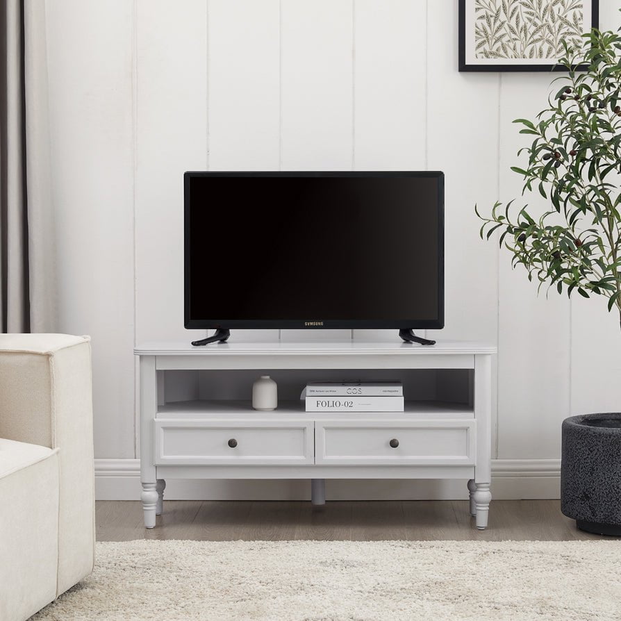 Meuble TV d'angle classique peint en effet pierre délavée pour téléviseurs jusqu'à 40 pouces, pour salon