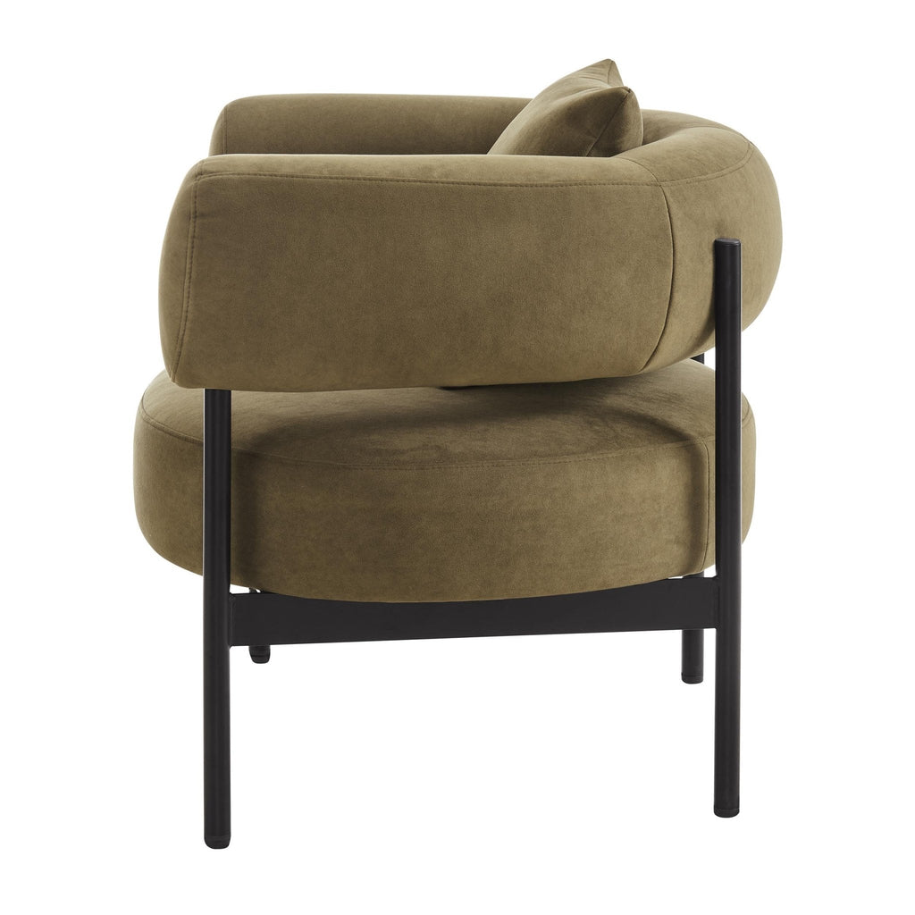 Fauteuil d'appoint contemporain en velours olive à dossier incurvé pour salon