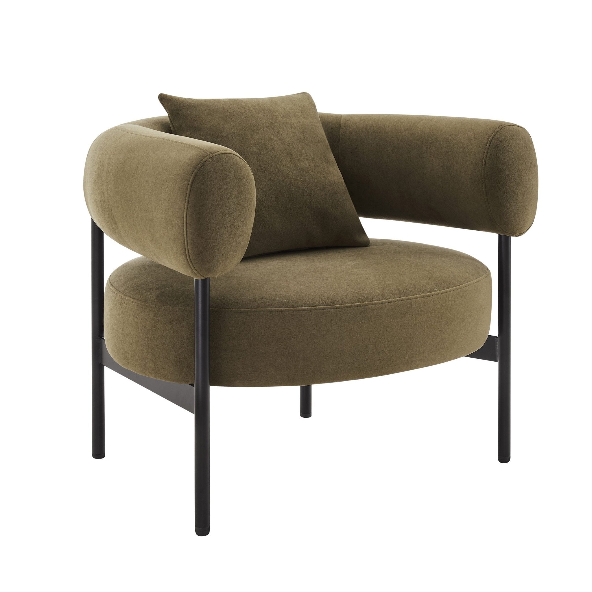 Fauteuil d'appoint contemporain en velours olive à dossier incurvé pour salon