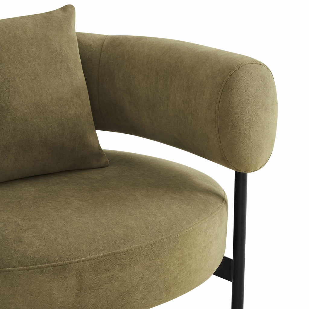 Fauteuil d'appoint contemporain en velours olive à dossier incurvé pour salon
