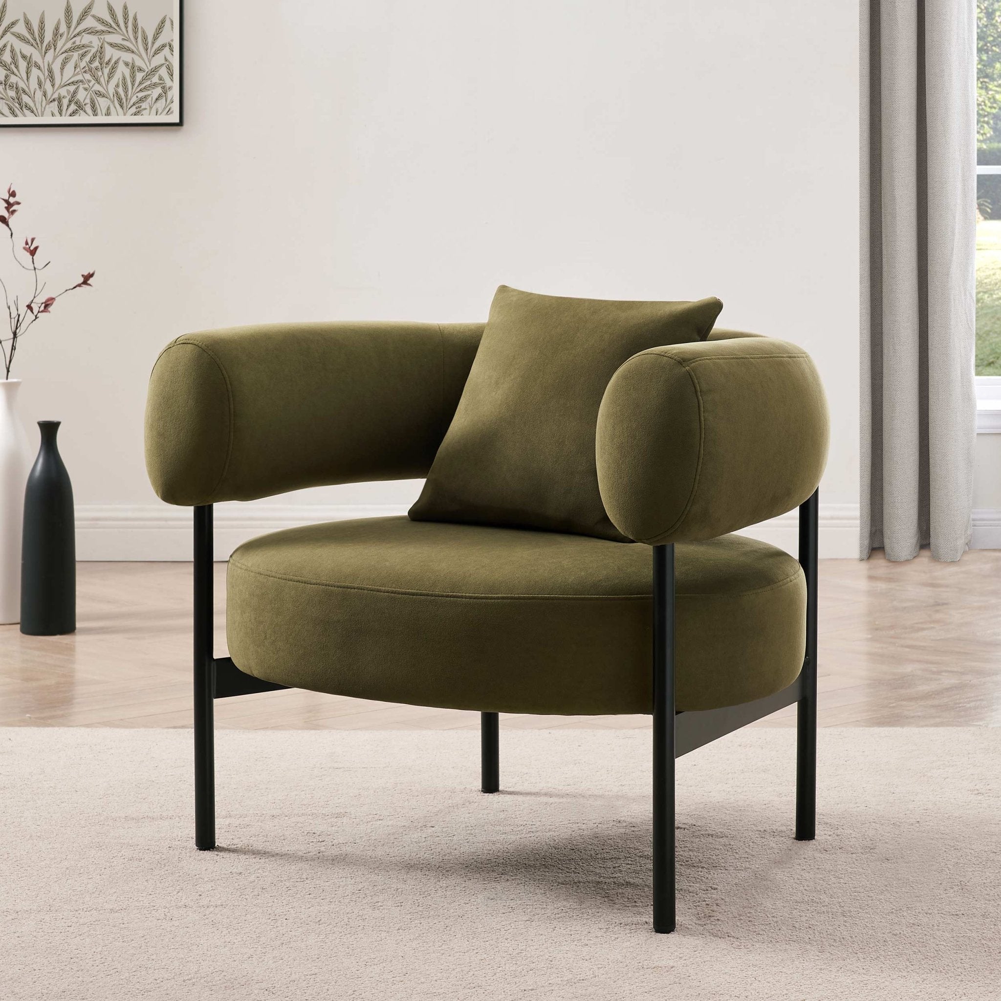 Fauteuil d'appoint contemporain en velours olive à dossier incurvé pour salon