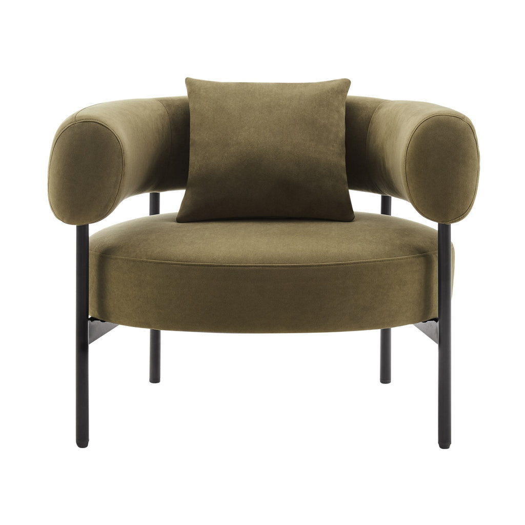 Fauteuil d'appoint contemporain en velours olive à dossier incurvé pour salon