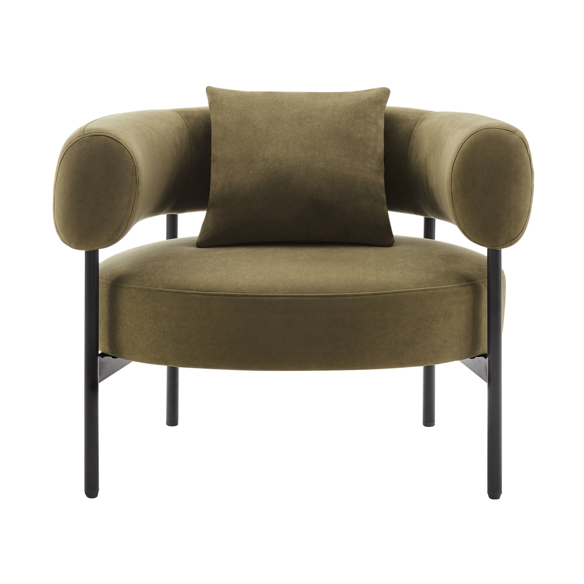 Fauteuil d'appoint contemporain en velours olive à dossier incurvé pour salon