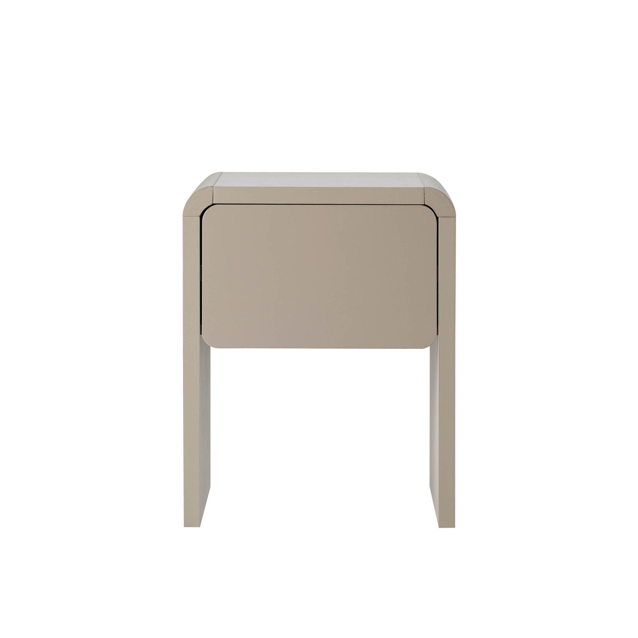 Table d'appoint organique en tissu taupe avec design sculptural doux pour le salon