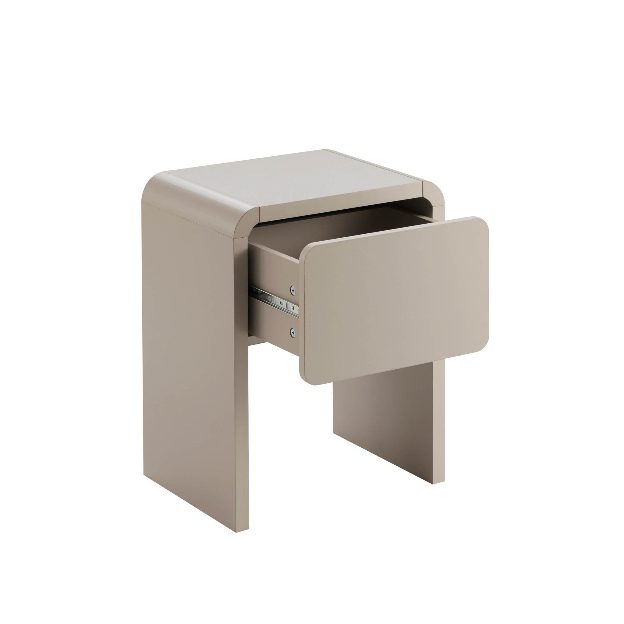 Table d'appoint organique en tissu taupe avec design sculptural doux pour le salon