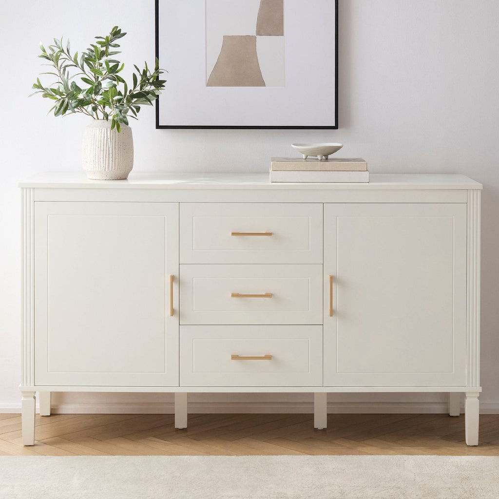 Buffet classique en bois peint, avec portes et tiroirs, pour salon