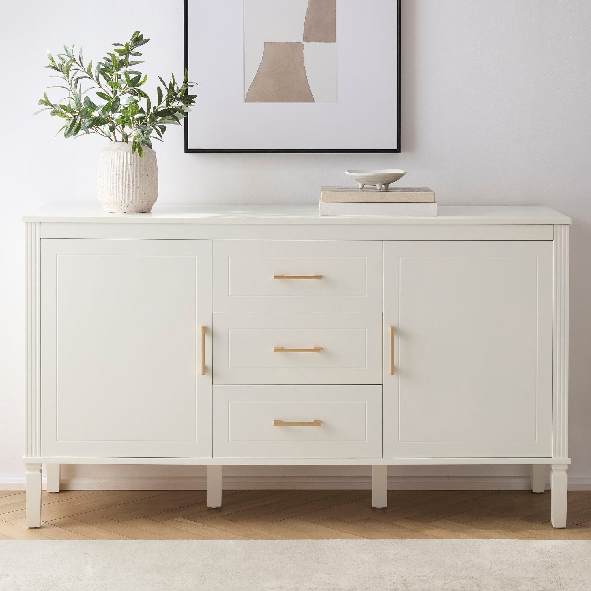 Buffet classique en bois peint, avec portes et tiroirs, pour salon