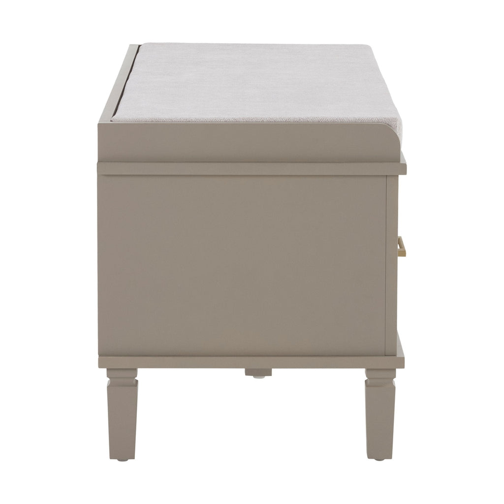 Meuble de rangement classique taupe peint avec siège rembourré pour entrée