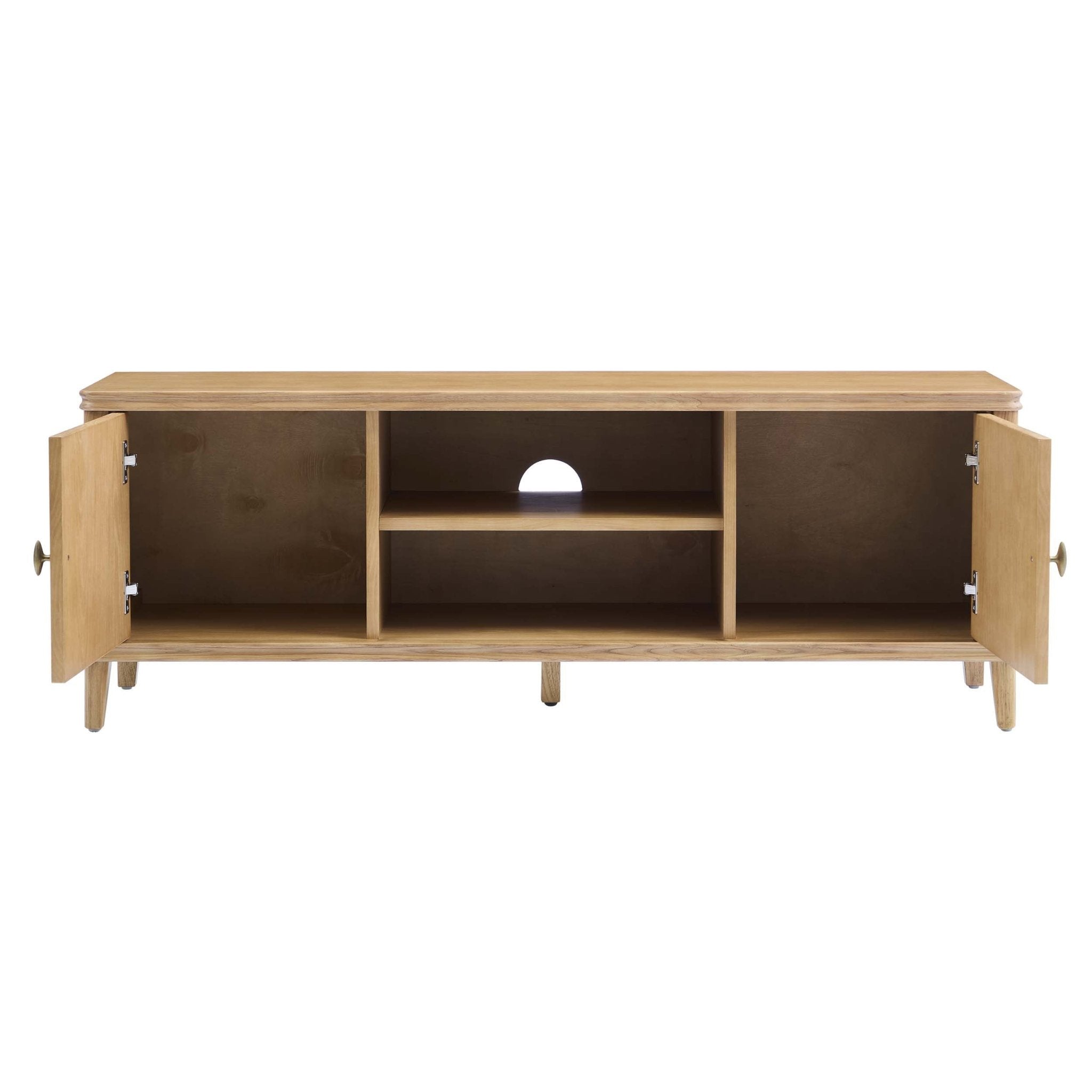 Meuble TV placage bois clair scandinave avec design minimaliste pour TV jusqu'à 60 pouces pour salon