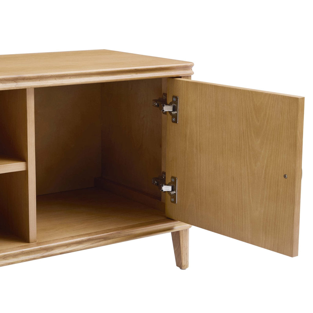Meuble TV placage bois clair scandinave avec design minimaliste pour TV jusqu'à 60 pouces pour salon