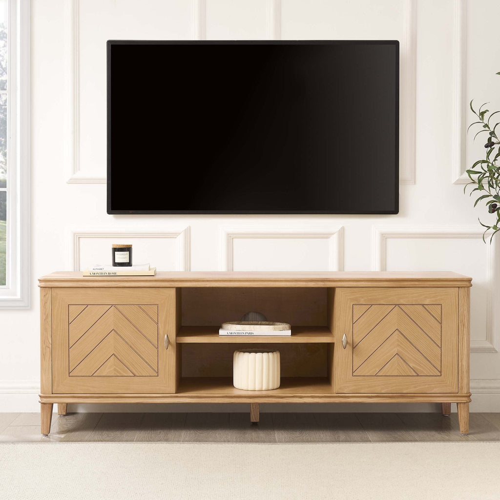 Meuble TV placage bois clair scandinave avec design minimaliste pour TV jusqu'à 60 pouces pour salon
