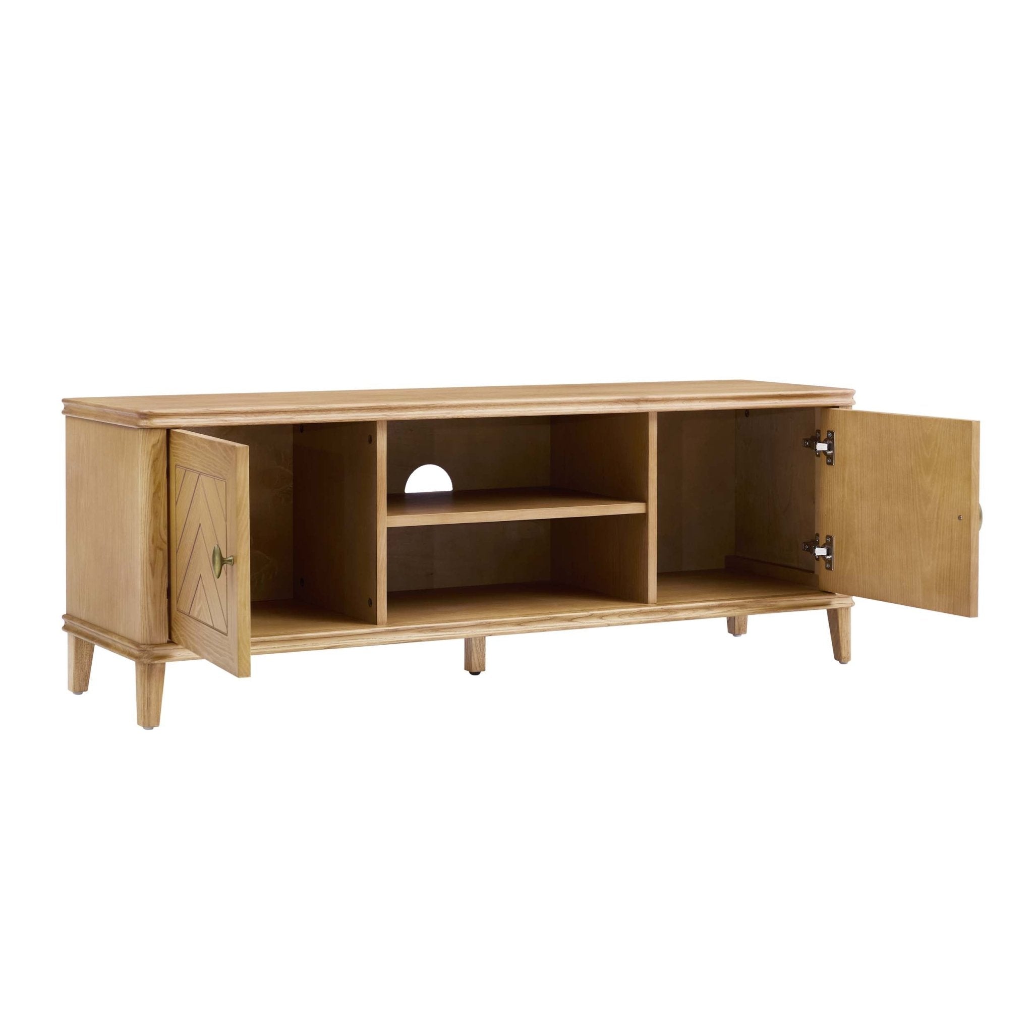 Meuble TV placage bois clair scandinave avec design minimaliste pour TV jusqu'à 60 pouces pour salon