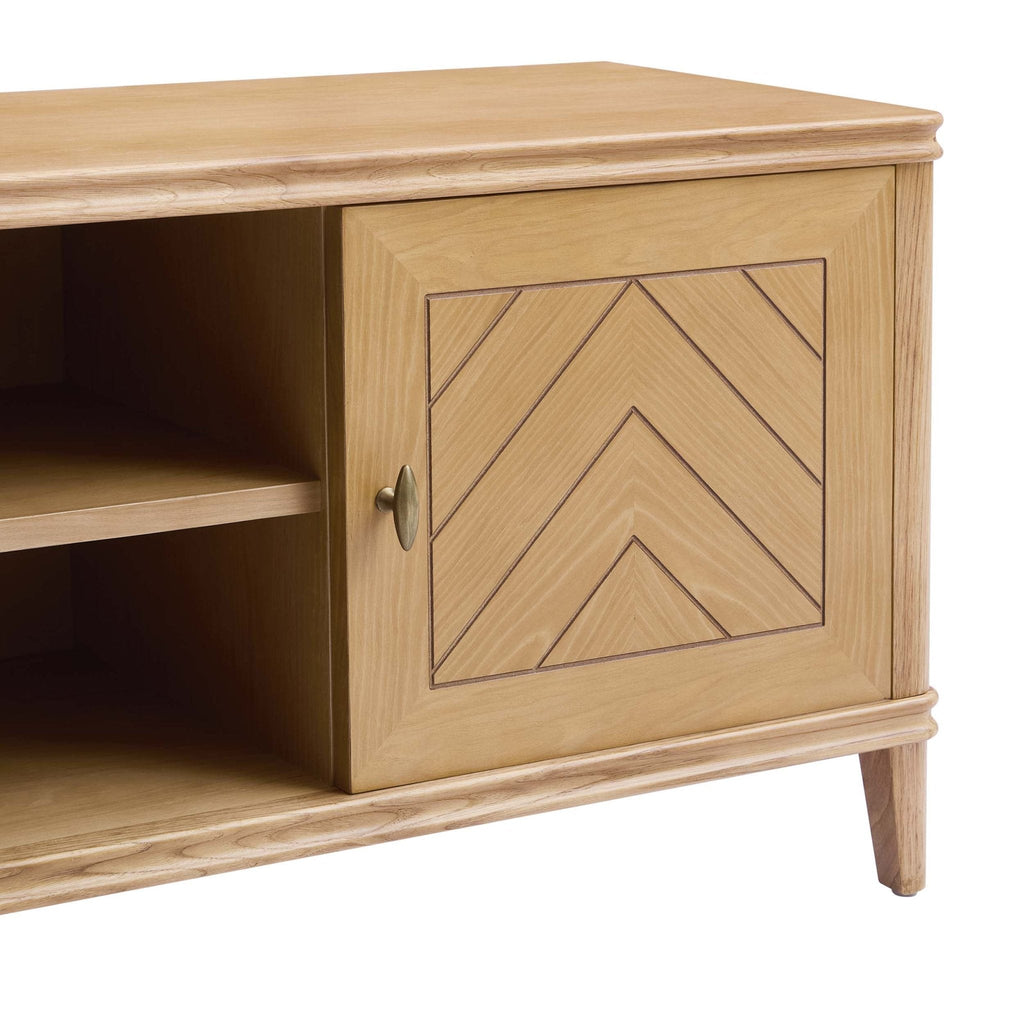 Meuble TV placage bois clair scandinave avec design minimaliste pour TV jusqu'à 60 pouces pour salon