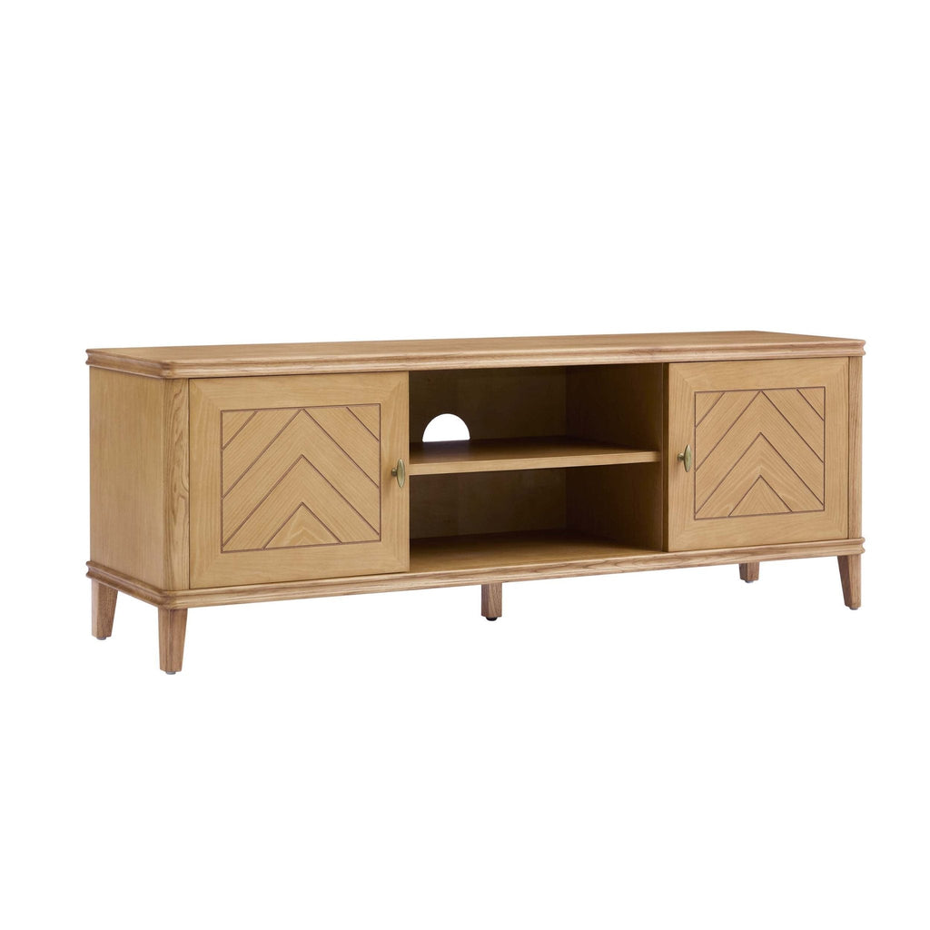 Meuble TV placage bois clair scandinave avec design minimaliste pour TV jusqu'à 60 pouces pour salon