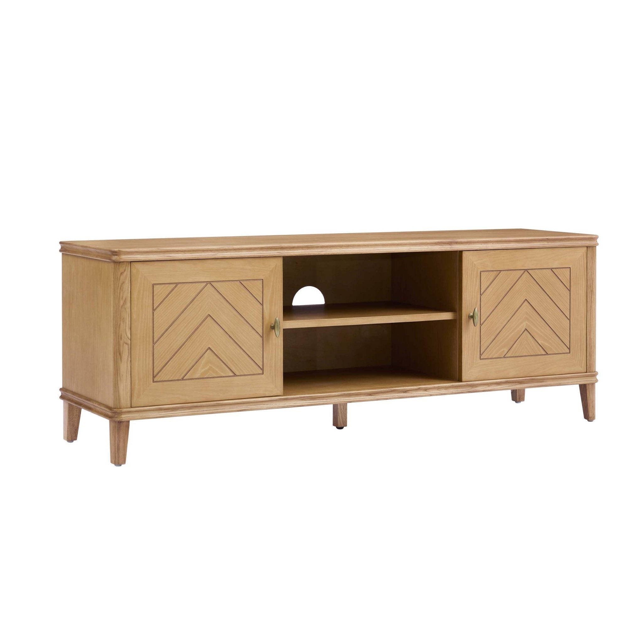 Meuble TV placage bois clair scandinave avec design minimaliste pour TV jusqu'à 60 pouces pour salon