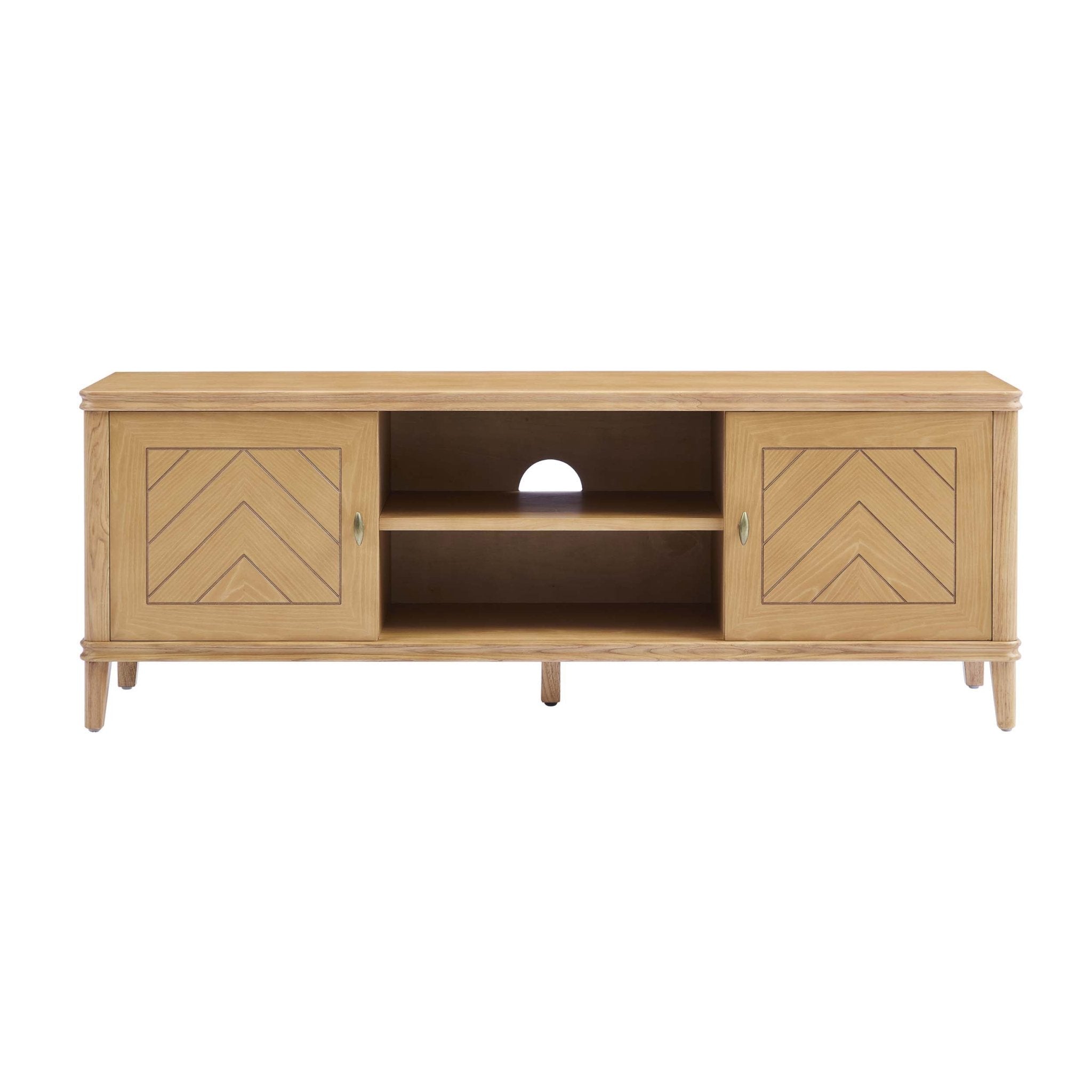 Meuble TV placage bois clair scandinave avec design minimaliste pour TV jusqu'à 60 pouces pour salon