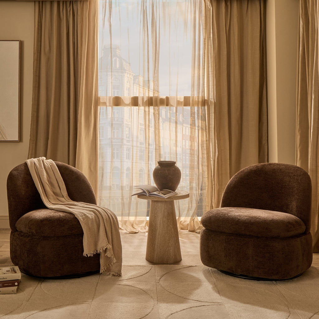 Fauteuil pivotant d'appoint moderne en tissu texturé cappuccino avec rotation à 360° pour le salon
