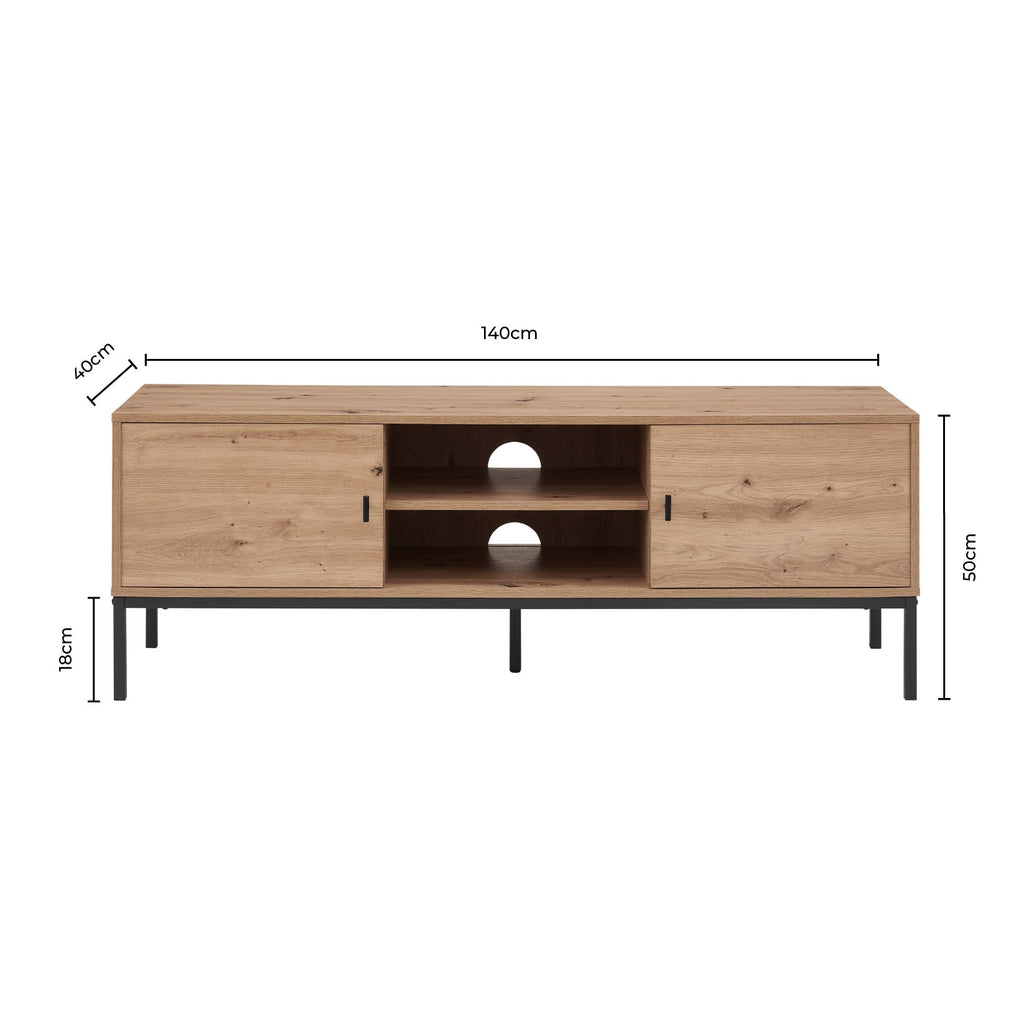 Meuble TV en bois clair scandinave avec étagères ouvertes pour téléviseurs jusqu'à 60 pouces pour salon
