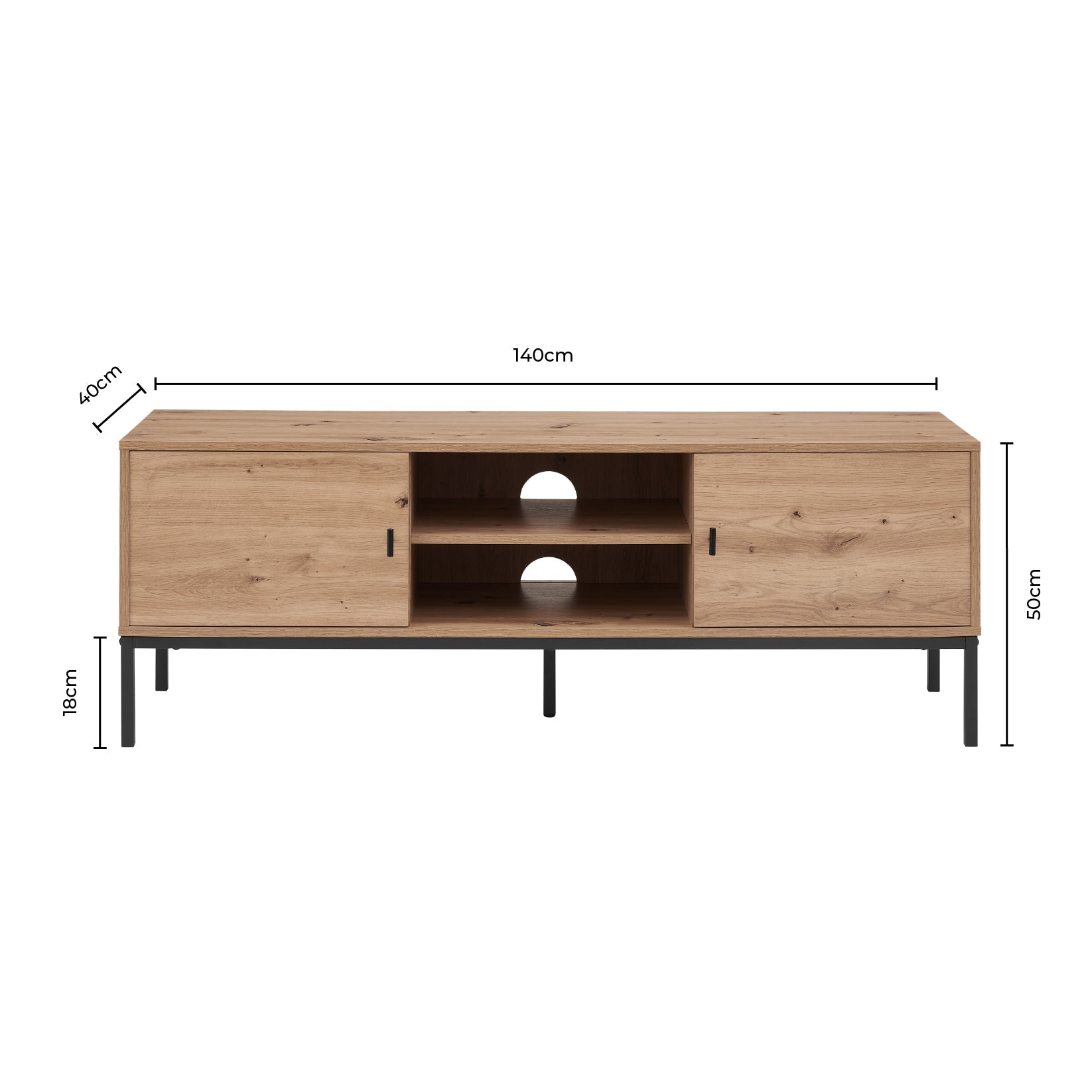 Meuble TV en bois clair scandinave avec étagères ouvertes pour téléviseurs jusqu'à 60 pouces pour salon